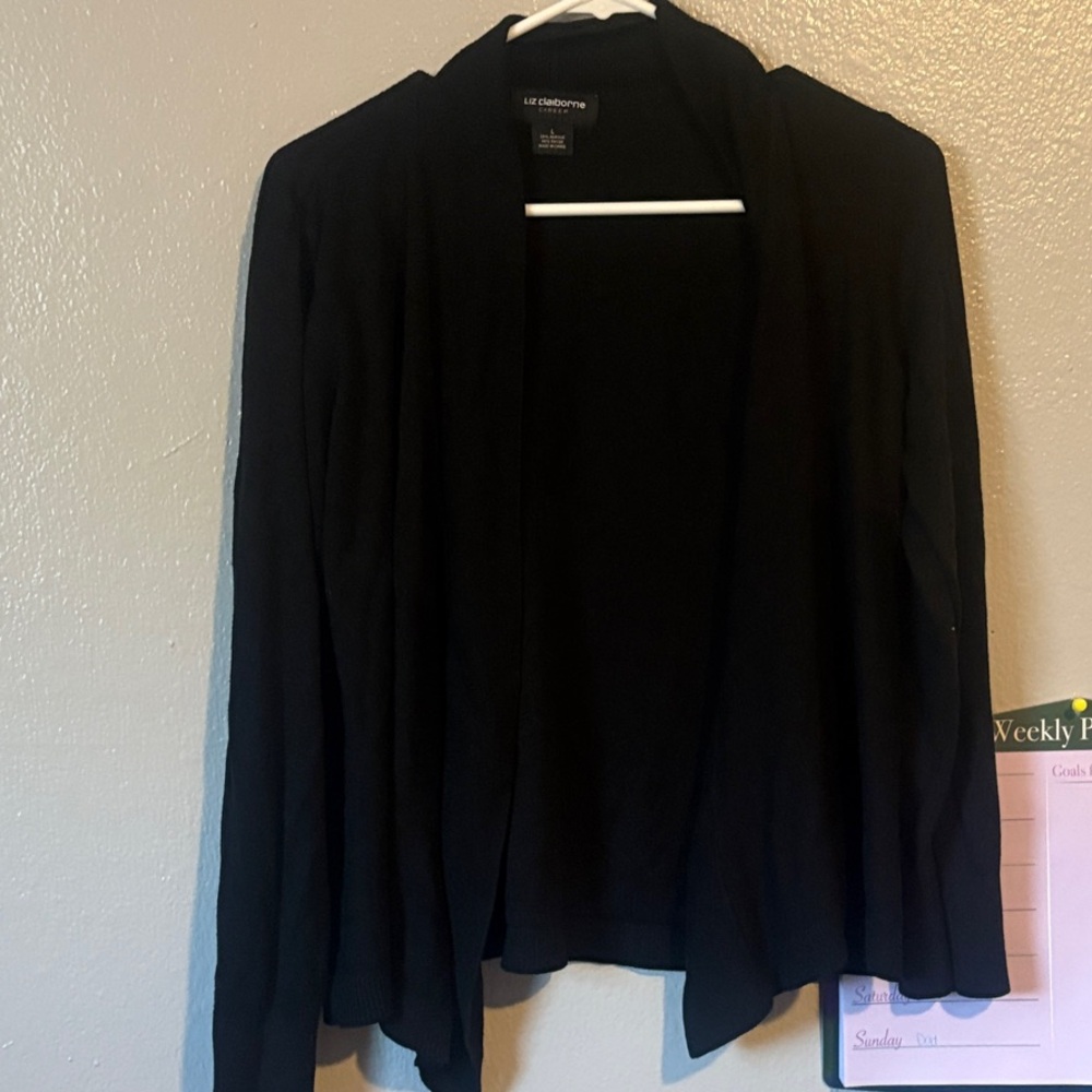 Liz Claiborne Black Draped Open-Front Cardigan